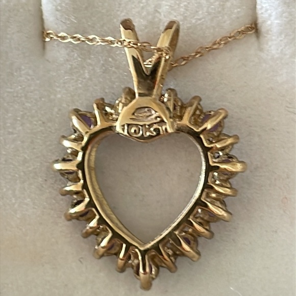 New! Amethyst & Diamond Open Heart Gold Necklace - Picture 5 of 9